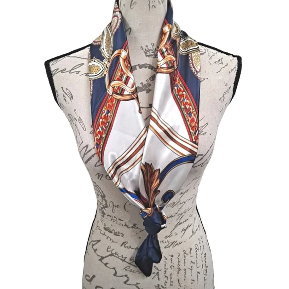 💖 2/$30 Satin oversized chain print blue boho paisley hair nautical Scarf NWT - Picture 4 of 13